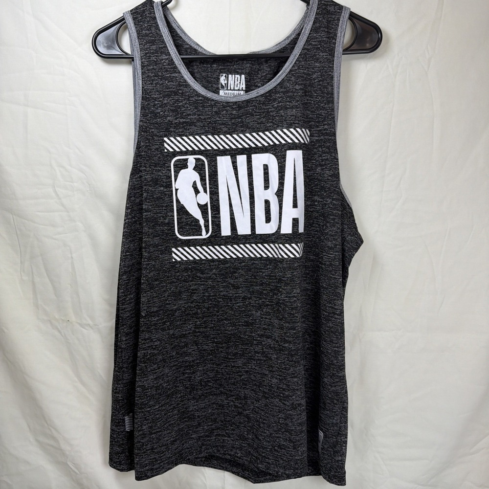 NBA Logo‎ Tank Top Men's Medium Gray Sleeveless Athletic Mesh Basketball
